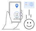 Digital Identity and Geolocation Concept with Smartphone and Smiling Face Icon Royalty Free Stock Photo
