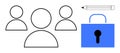 Concept of Data Privacy, User Access, and Security with People, Lock Icon, and Pencil Symbol Royalty Free Stock Photo
