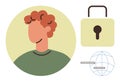 Digital Identity Security Concept with Profile Avatar, Lock, and Global Connectivity Elements Royalty Free Stock Photo