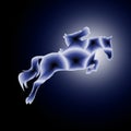 digital illustration with abstract design of the silhouette of a horse with blue gradient color