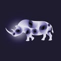 digital illustration with abstract design of the silhouette of a rhino with purple gradient color