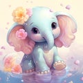 Digital illustration of an adorable baby elephant being cute with spring style colors.