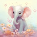 Digital illustration of an adorable baby elephant being cute with spring style colors.