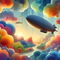 A digital illustration of an adventurous airship journey.