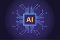 Glowing AI Processor with Circuits Artificial Intelligence Concept Royalty Free Stock Photo