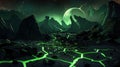 Alien Planet Landscape with Glowing Green Cracks Royalty Free Stock Photo