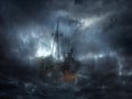 The ghost dark ship. Digital illustration art. Royalty Free Stock Photo