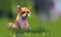 Digital illustration art painting style a raccoon smiling and si