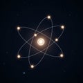 Digital illustration of an atom, featuring a central glowing Royalty Free Stock Photo