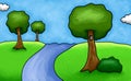 Cartoon Stylized Riverbank Forest Background