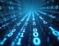 Digital illustration of binary code sequence glowing blue. Abstract representation of data flow, technology, computer systems. Royalty Free Stock Photo