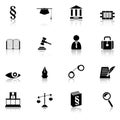 Digital illustration of black and white jurisdiction-themed isolated icons