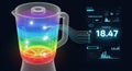 Digital illustration of a blender with temperature and data analytics display Royalty Free Stock Photo