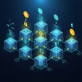 Digital illustration of a blockchain network, featuring interconnected blue Royalty Free Stock Photo