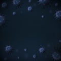 Digital illustration of blue coronavirus particles with space for text