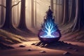 digital illustration of A bottle of magic potion in a dark fantasy forest