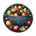 Digital Illustration Of A Bowl Full Of Fruits , Sticker Form