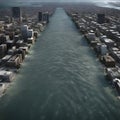 A city flooded by sea level rise.