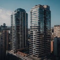 A group of tall skyscrapers in a city. Royalty Free Stock Photo