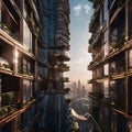 Tall buildings with balconies and plants. Royalty Free Stock Photo