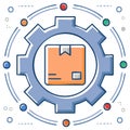 Digital Illustration of Cardboard Box within Gear Representing Efficient Logistics Management and Delivery Process Royalty Free Stock Photo