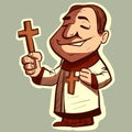 Digital illustration of a catholic priest holding a crucifix in his hand. Vector of an exorcist or pastor