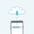 A digital illustration of a cloud computing concept. A cloud icon hovers above a Royalty Free Stock Photo