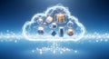 Digital illustration of cloud computing concept with geometric shapes and data visualization elements Royalty Free Stock Photo