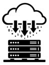 Digital illustration of cloud computing depicting data transfer to server racks for information technology Royalty Free Stock Photo