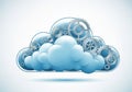 A digital illustration of a cloud symbol filled with interlocking gears and cogs. The Royalty Free Stock Photo