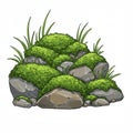 A digital illustration of a cluster of rocks adorned with lush, green moss. The rocks are Royalty Free Stock Photo