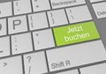 Digital illustration of a computer keyboard with a green german book now button