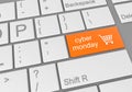 Digital illustration of a computer keyboard with an orange cyber Monday button for online shopping Royalty Free Stock Photo