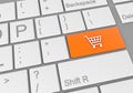Digital illustration of a computer keyboard with an orange online shopping cart button Royalty Free Stock Photo