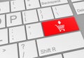 Digital illustration of a computer keyboard with a red add to cart button for online shopping Royalty Free Stock Photo