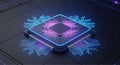Futuristic Microchip Processor with Glowing Neon Circuitry Royalty Free Stock Photo