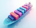 Digital illustration of container ship with colorful cargo containers, vivid hues. Transportation, shipping, maritime trade Royalty Free Stock Photo