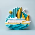 Digital illustration with a cruise ship, made in 3d technique.