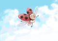 Digital illustration of cute ladybug flying to the sky Royalty Free Stock Photo