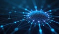 Digital illustration of cyber security, data analytics, data science. Blue abstract network connection, binary code polygons on Royalty Free Stock Photo