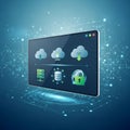 Concept. A rectangular frame contains five icons an upload cloud Royalty Free Stock Photo