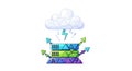 Cloud Data Transfer: Server Stack with Lightning Strikes Illustration Royalty Free Stock Photo