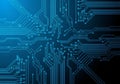 A digital illustration depicting a complex network of blue circuit pathways on a dark background. Royalty Free Stock Photo