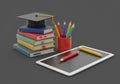 A digital illustration depicting educational elements: a stack of multicolored books Royalty Free Stock Photo