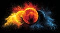 A digital illustration depicting a lunar eclipse with three distinct phases of the moon is shown, featuring a central Royalty Free Stock Photo