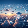 Digital illustration depicting a network of clouds connected by Royalty Free Stock Photo
