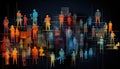 Digital illustration depicting workers as pixelated figures, symbolizing the impact of the digital age Royalty Free Stock Photo