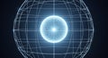 A glowing blue sphere composed of interconnected lines and dots on a black background representing futuristic technology and the Royalty Free Stock Photo