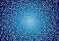 A digital illustration depicts a large school of fish swirling in a vortex pattern. The fish are Royalty Free Stock Photo