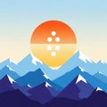 Digital illustration depicts stylized mountains under a gradient sky, transitioning from light blue Royalty Free Stock Photo